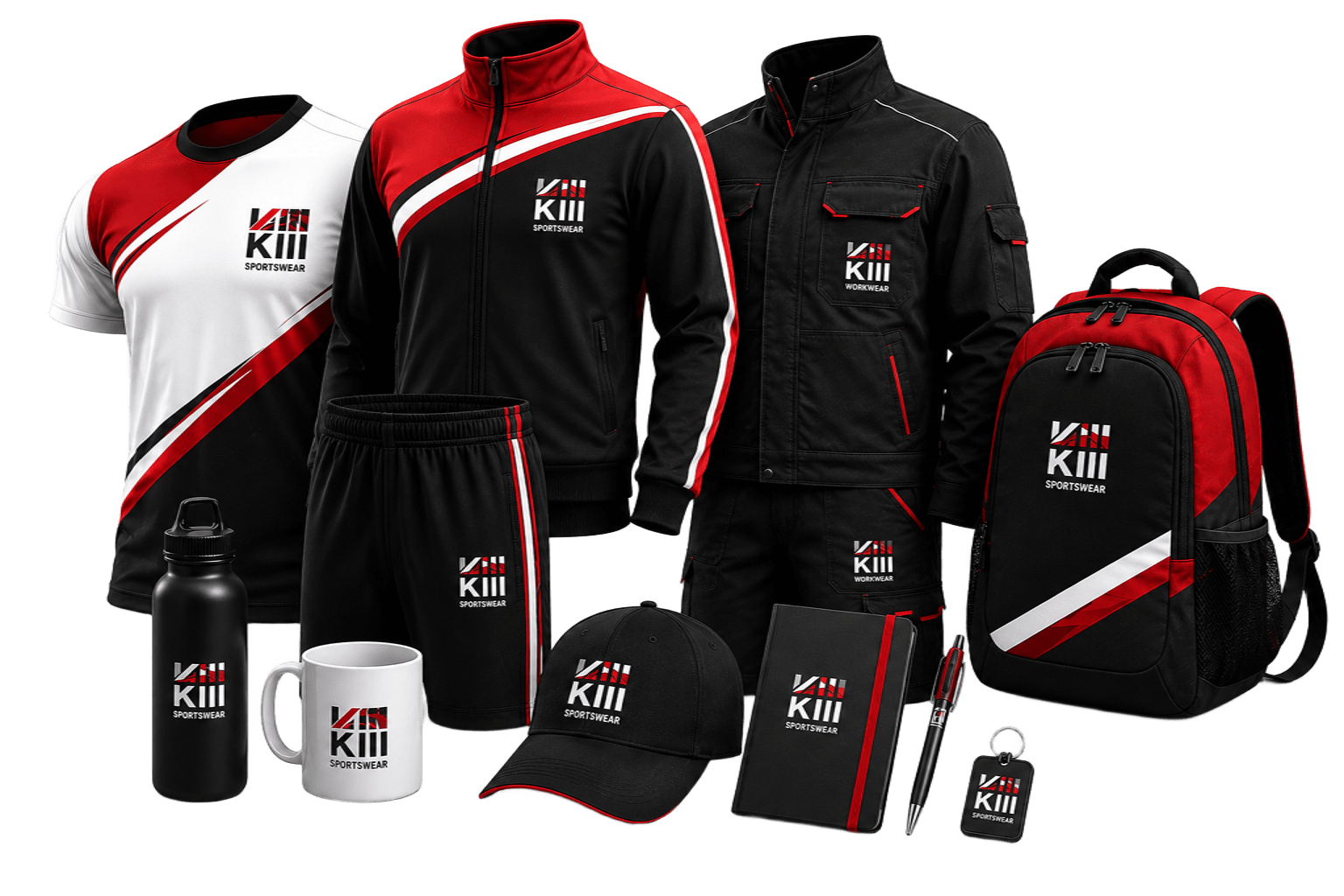 Conjunto de equipamentos e brindes personalizados KIII